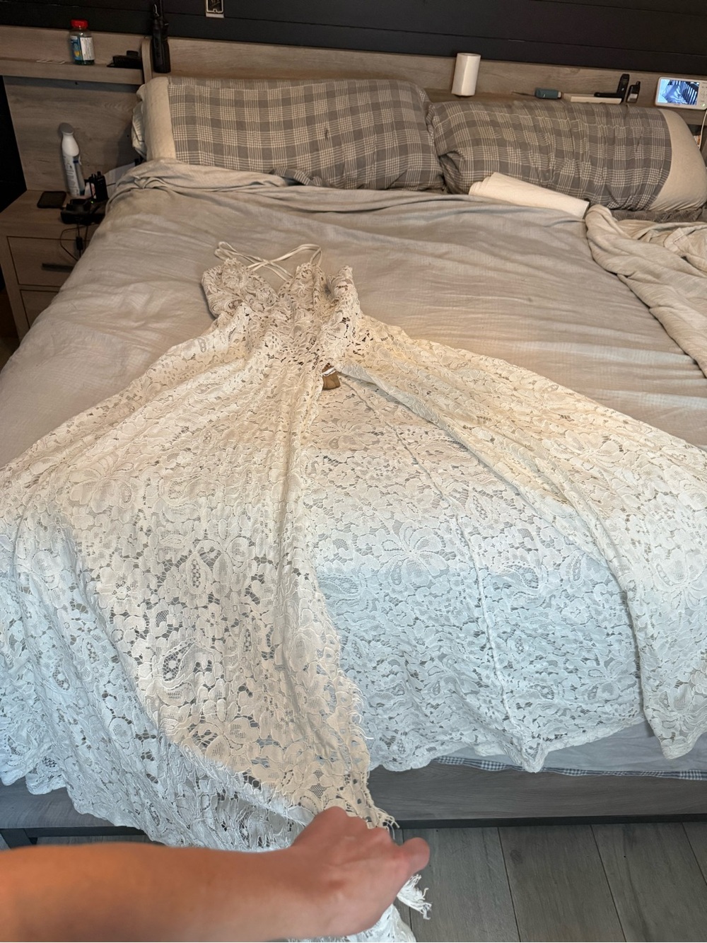 Lulu's Ivory Floral Lace Maxi Dress